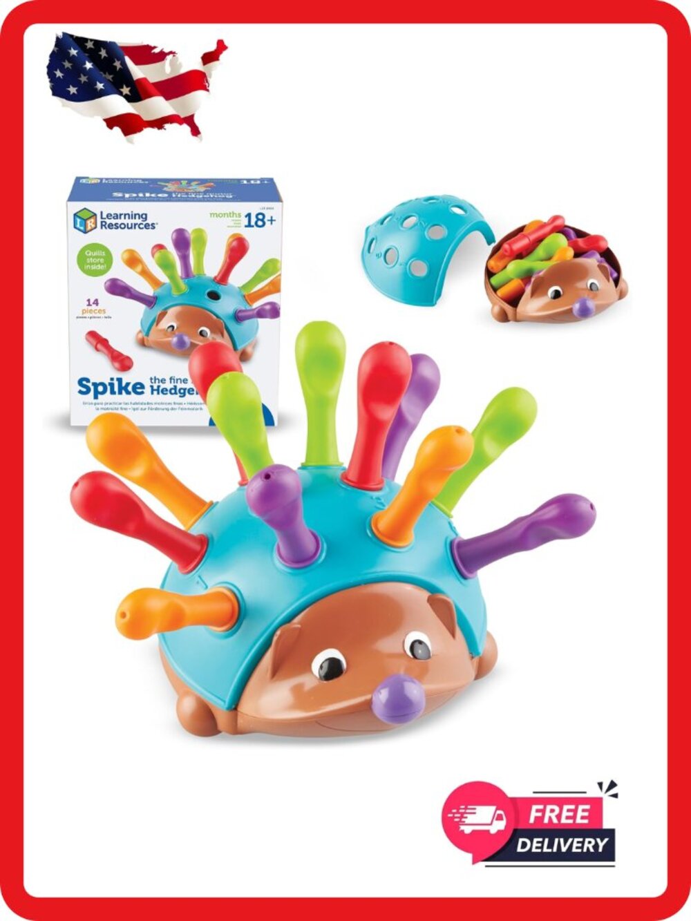 Learning Resources Spike Fine Motor Hedgehog Montessori Sensory Toy Ages 18M+